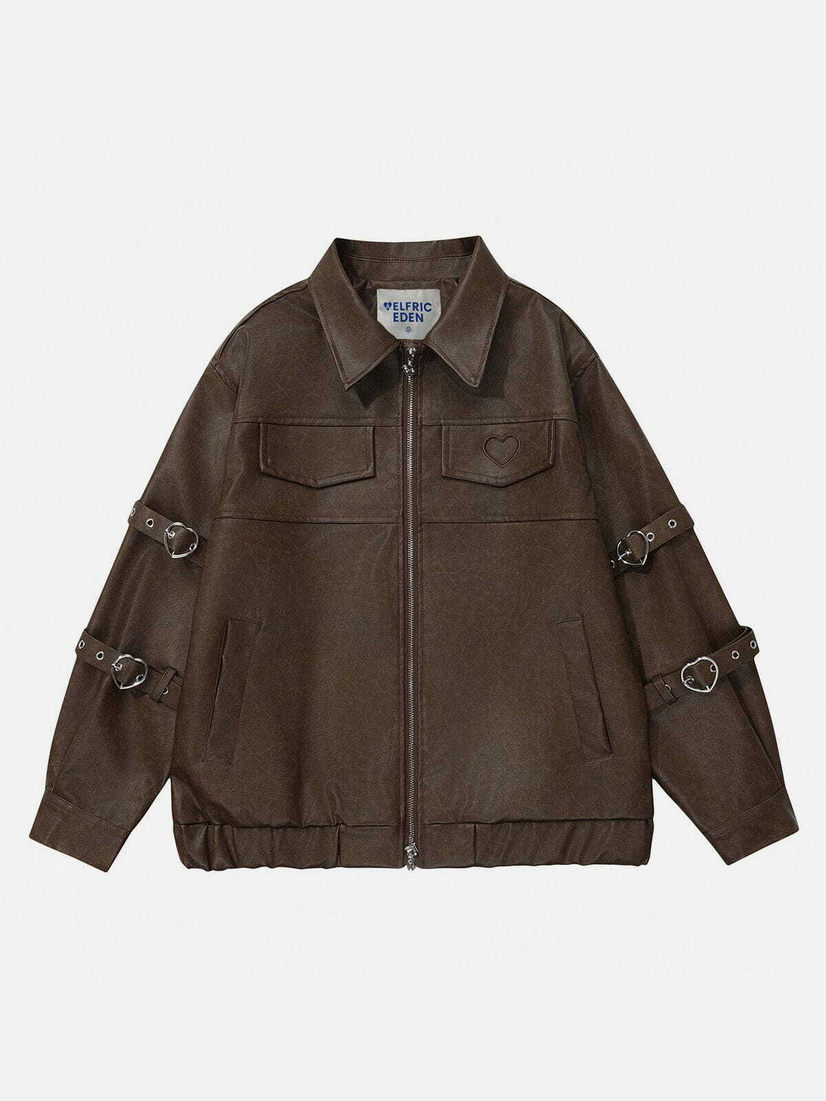 heart belt faux leather jacket edgy & chic streetwear 5952