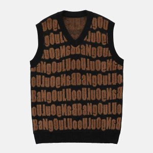 iconic 3d letter sweater vest   youthful & crafted design 1087
