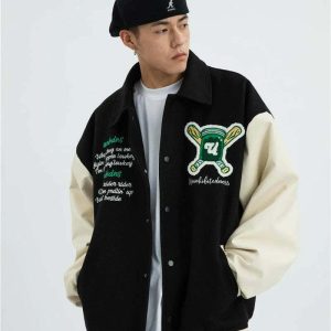 iconic black baseball jacket   sleek & youthful streetwear 6107