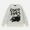 iconic cartoon cat sweater   jacquard knit urban chic 8436