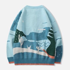 iconic cartoon patchwork sweater   youthful urban style 8040