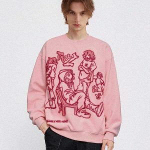 iconic cartoon print sweatshirt   youthful urban style 3946