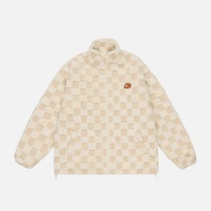 iconic checkerboard sherpa coat winter streetwear essential 1442