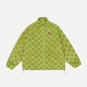 iconic checkerboard sherpa coat winter streetwear essential 6279