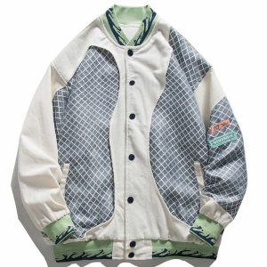 iconic checkerboard varsity jacket stitched design 1168