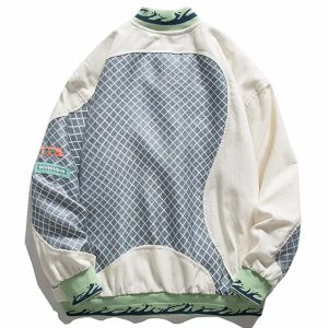 iconic checkerboard varsity jacket stitched design 6810