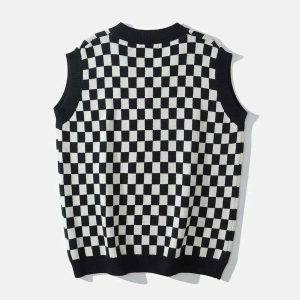 iconic checkerboard vest sweater youthful & dynamic style 7797
