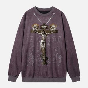 iconic cross necklace sweatshirt   youthful urban appeal 5134