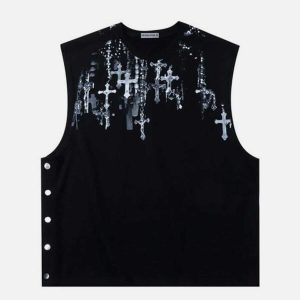 iconic cross print vest   youthful & urban streetwear 5169