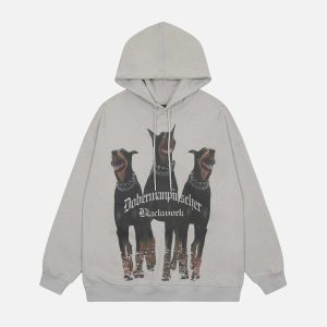iconic doberman print hoodie   urban & youthful style 7109