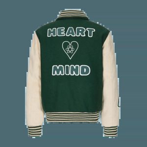 iconic green baseball jacket heart & mind design 1039