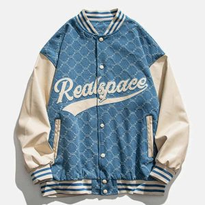 iconic grid letter varsity jacket   retro & youthful style 4055
