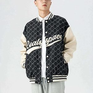 iconic grid letter varsity jacket   retro & youthful style 7910