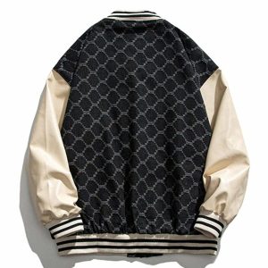 iconic grid letter varsity jacket   retro & youthful style 8132