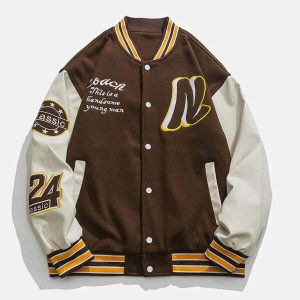 iconic leather sleeve varsity jacket embroidered detail 5188