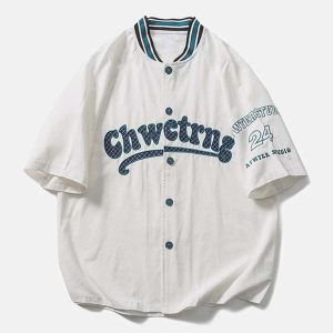 iconic letter embroidered baseball shirt youthful design 7712