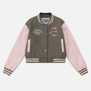 iconic letter embroidery varsity jacket   youthful urban style 5708