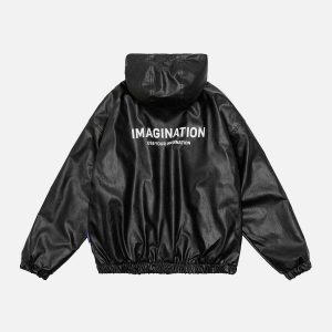iconic letter print leather jacket urban & bold style 7371