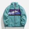 iconic mountains patchwork sherpa coat   urban warmth 6727