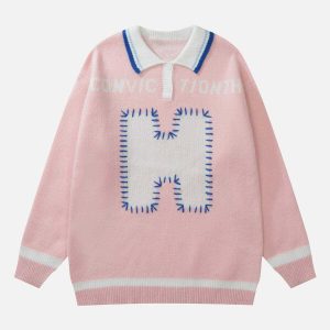 iconic patch letters sweater youthful urban design 5850