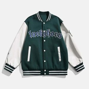 iconic patchwork 'luckyhorn' varsity jacket urban appeal 4739