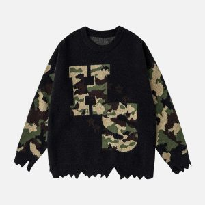iconic patchwork camo sweater urban & youthful appeal 8442