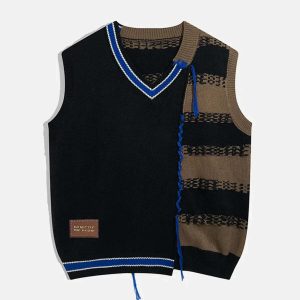iconic patchwork contrast vest youthful & dynamic style 3146