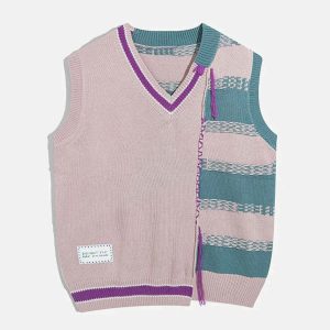 iconic patchwork contrast vest youthful & dynamic style 3907