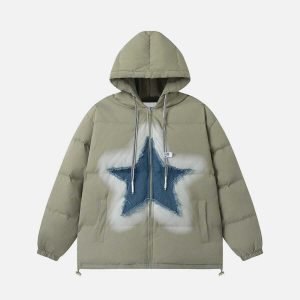 iconic patchwork denim coat star design & urban flair 7668