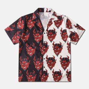 iconic patchwork devil shirt youthful short sleeve design 2411