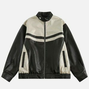 iconic patchwork faux leather jacket   urban biker chic 1461