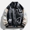 iconic patchwork flocking pu jacket   youthful & edgy 7013