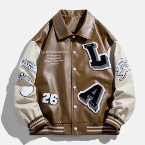 iconic patchwork flocking pu jacket   youthful & edgy 7141