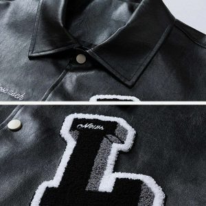 iconic patchwork flocking pu jacket   youthful & edgy 8187