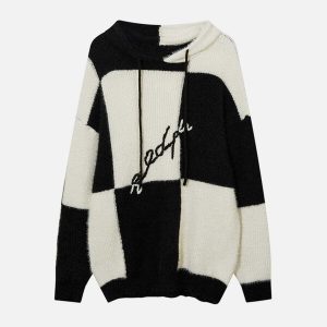 iconic patchwork hooded sweater youthful urban style 4587