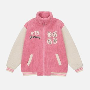 iconic patchwork letters sherpa coat youthful & edgy 1582