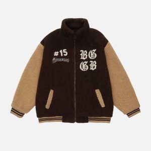 iconic patchwork letters sherpa coat youthful & edgy 3728