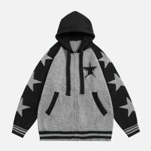 iconic patchwork pentagrams hoodie youthful knit design 1091