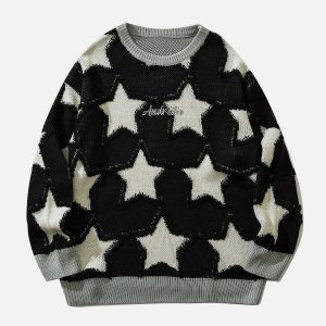 iconic pentagram embroidery sweater youthful & edgy design 8550