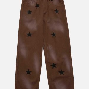 iconic pentagram graphic jeans youthful streetwear appeal 1217