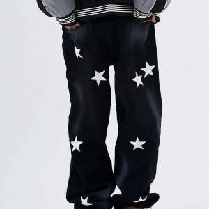 iconic pentagram graphic jeans youthful streetwear appeal 7312