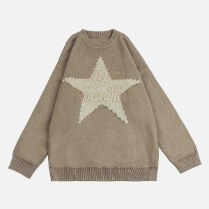 iconic pentagram patchwork sweater   youthful & edgy design 1080