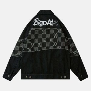 iconic plaid denim jacket   youthful & edgy streetwear 3506