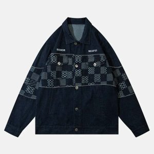 iconic plaid denim jacket   youthful & edgy streetwear 7627