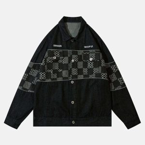 iconic plaid denim jacket   youthful & edgy streetwear 8073