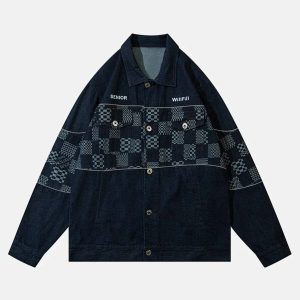 iconic plaid denim jacket   youthful & edgy streetwear 8744