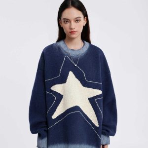 iconic shining star patchwork sweater   y2k chic 1717
