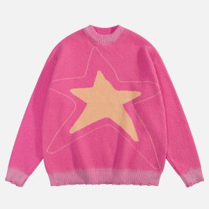 iconic shining star patchwork sweater   y2k chic 5324