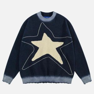 iconic shining star patchwork sweater   y2k chic 6428