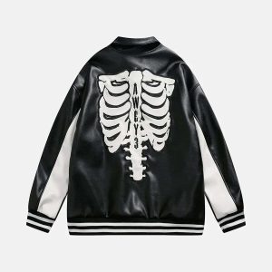 iconic skeleton letters pu jacket   edgy urban outerwear 2365